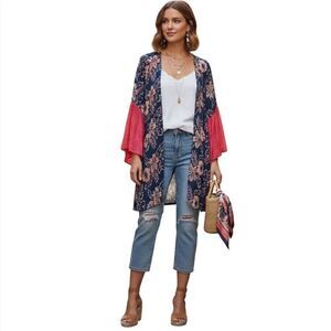 Soft Surroundings Tropical Floral Kimono Top Size Medium